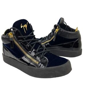 Giuseppe Zanotti Men's 40.5 Veronica Velvet High Top Sneakers Shoes Blue Gold